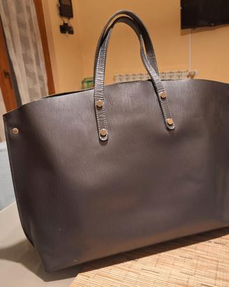 Shopping bag in pelle color grigio