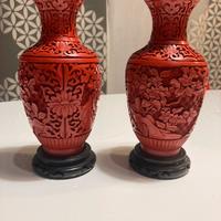 Coppia vasi cinesi lacca rossa