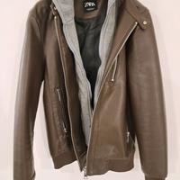 Giubotto in pelle biker con capuccio da uomo