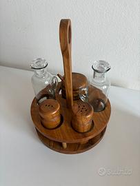 Set Oliera e Condimenti Vintage in Legno d'Ulivo l