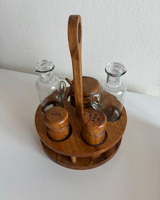 Set Oliera e Condimenti Vintage in Legno d'Ulivo l