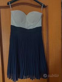 Vestito blu elegante a fascia senza spalline tg S