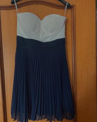Vestito blu elegante a fascia senza spalline tg S