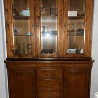 Vetrina in legno base + alzata con ante in vetro