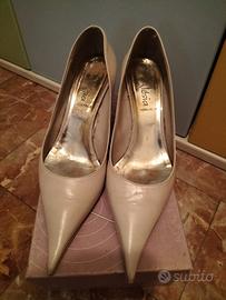 Scarpe donna décolleté n 41 beige a punta pelle