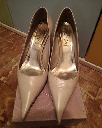 Scarpe donna décolleté n 41 beige a punta pelle