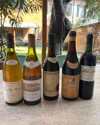 cinque bottiglie di vino d'annata