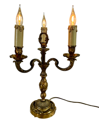 Candelabro 3 Luci Bronzo Dorato Stile Francese Vin