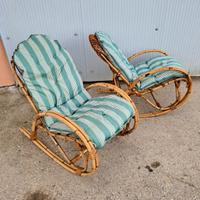 sedia a dondolo bambù vimini anni 70 con cuscini