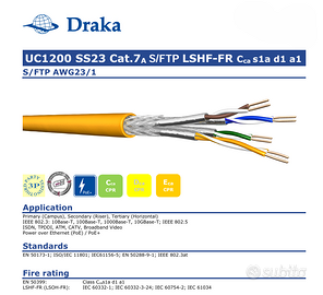 Cavo Cat 7a S/FTP LSH-FR Rame Puro