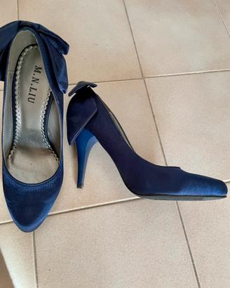Scarpa décolleté tessuto tipo raso Blu Tacco 10