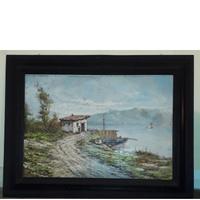 Quadro primi 900,paesaggio sul lago
