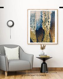 Dipinto su tela fluid art - gold forest