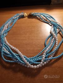 collana perline bianche e azzurre e orologio donna