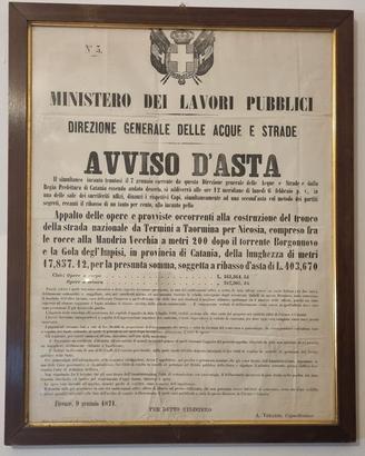 Antico Avviso/Bando Pubblico Comune Firenze 1871