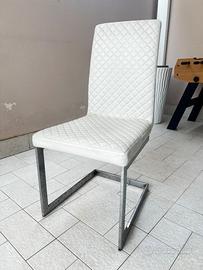 6 pezzi Sedie ecopelle bianche gambe acciaio