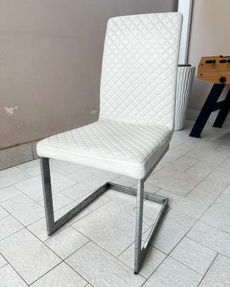 6 pezzi Sedie ecopelle bianche gambe acciaio