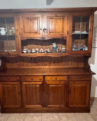 Credenza con alzata in arte povera in legno massel