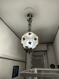 Lampadario vintage in vetro satinato