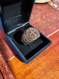 Anello argento 925 Croce San Benedetto Esorcismo