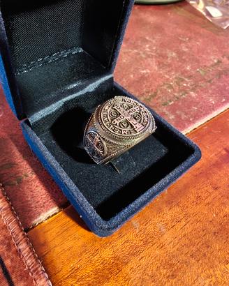Anello argento 925 Croce San Benedetto Esorcismo