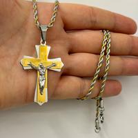 Croce + Collana Stile Corda Bicolore Oro Argento