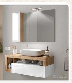 specchio con mobiletto colonna e luce led 