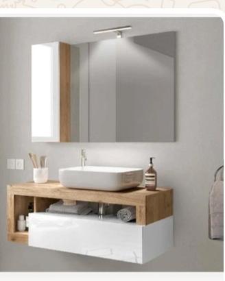 specchio con mobiletto colonna e luce led 