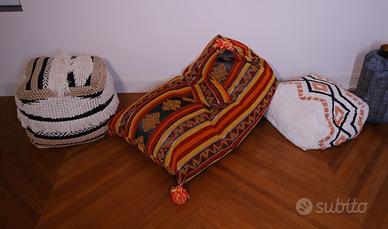 Set 3 Cuscini/Pouf Decorativi Stile Etnico