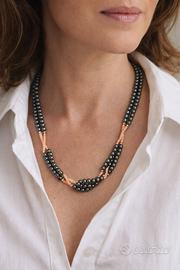 Collana vintage ematite e corallo rosa multi filo