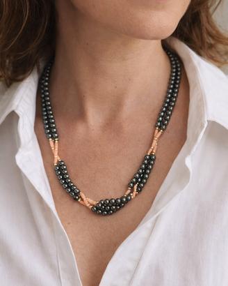 Collana vintage ematite e corallo rosa multi filo