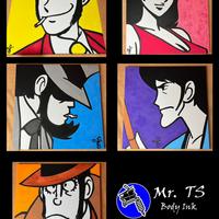 5 tele lupin dipinte a mano