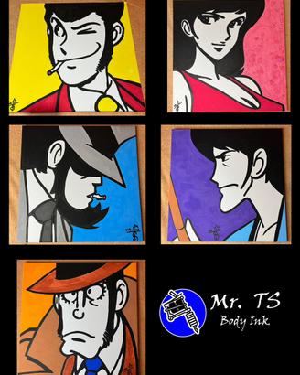 5 tele lupin dipinte a mano