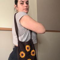 Borsa a spalla tote con girasoli uncinetto cotone
