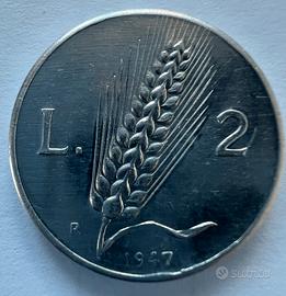 2 Lire 1947 Spiga – CERTIFICATA RARISSIMA