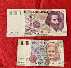 Banconote 50000 e 1000 lire