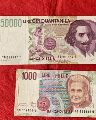 Banconote 50000 e 1000 lire