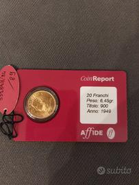 20 franchi svizzeri oro 900