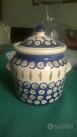 Biscottiera in ceramica bianca e blu