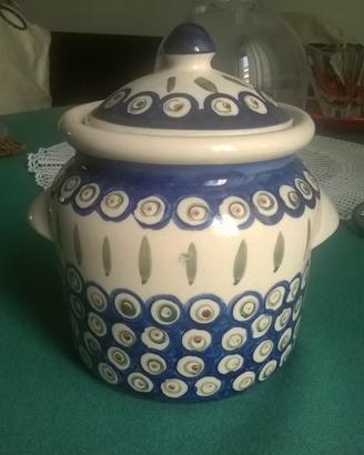 Biscottiera in ceramica bianca e blu