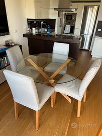 Tavolo vetro e rovere naturale diametro 119cm