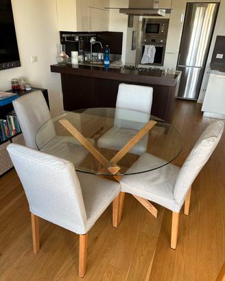 Tavolo vetro e rovere naturale diametro 119cm