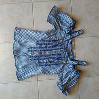 Camicetta dirndl Landhaus blu ricami e fibbie