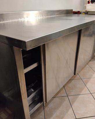 tavolo acciaio inox 304 2 sportelli spondina 180cm