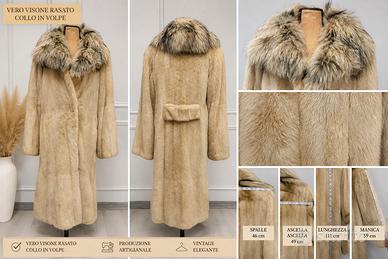Pelliccia vintage visone rasato con collo in volpe