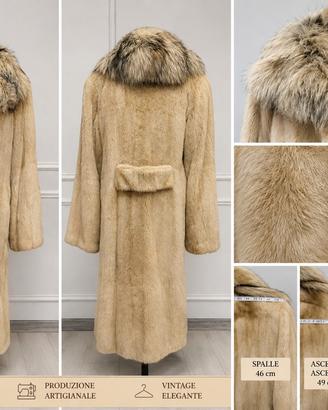Pelliccia vintage visone rasato con collo in volpe