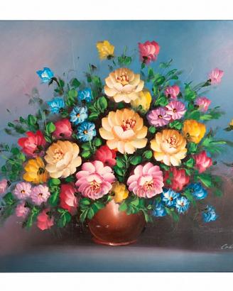 Bouquet in vaso rosso - olio su tela 50x70
