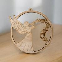 palla natalizia con angelo,intaglio su legno