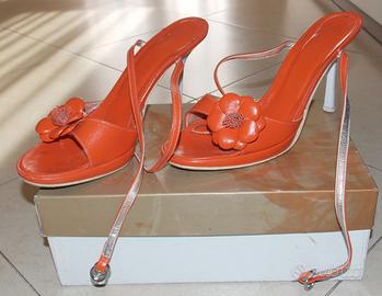Scarpe Donna Sandali Tacco Arancione 39 Italiane