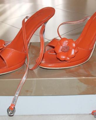 Scarpe Donna Sandali Tacco Arancione 39 Italiane